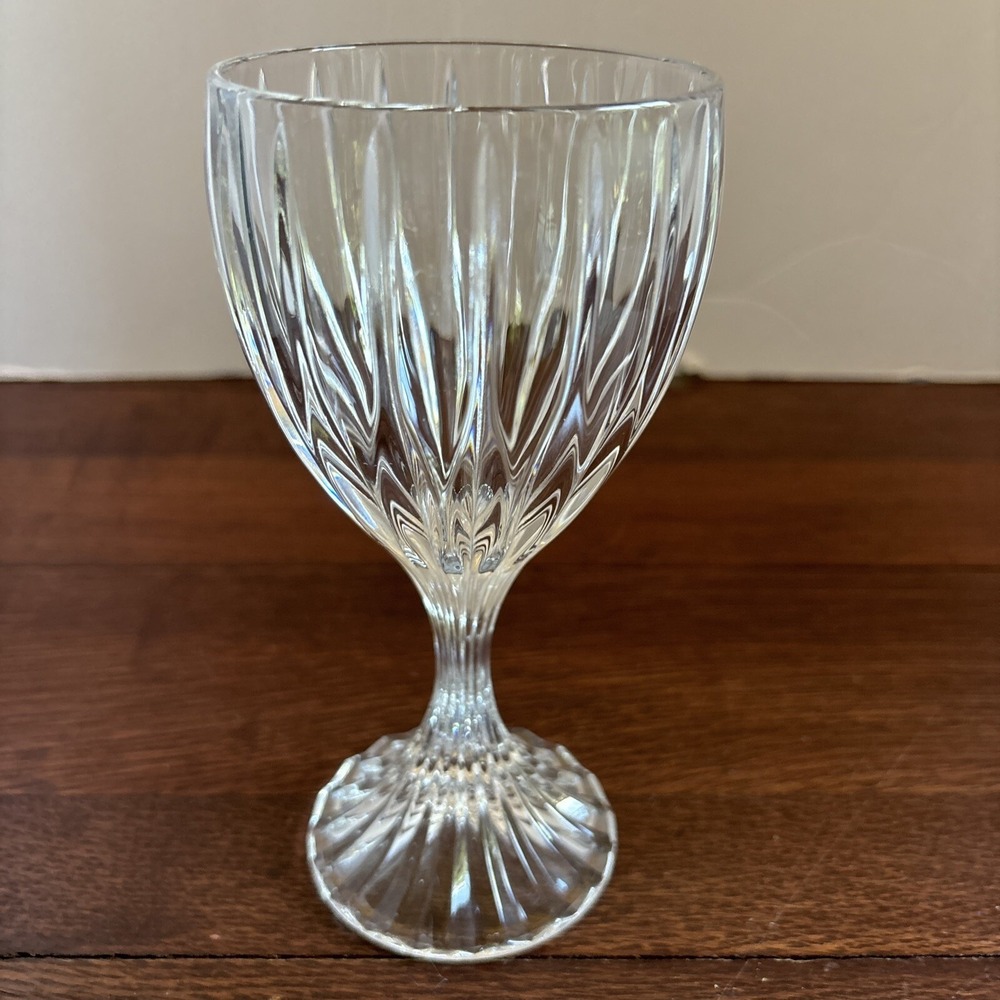 Vintage Lead Crystal Wine Goblet Vertical Cut Glass Stemware Clear 6.75 inch